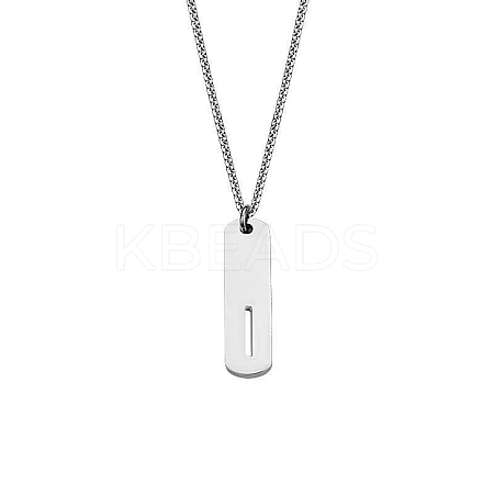 304 Stainless Steel Rectangle with Laser Cut Initial Pendant Necklaces FS-WG71FEF-13-1