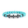 Round Dyed Synthetic Turquoise Beaded Stretch Bracelets ED3000-7-1