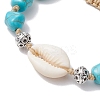 Adjustable Synthetic Turquoise Dyed Beads & Natural Cowrie Shell Beaded Braided Bead Bracelets for Women BJEW-JB11544-01-3
