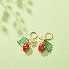 Lampwork Strawberry with Plastic Pearl Flower Dangle Leverback Earring X-EJEW-TA00130-4