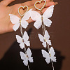 Heart with Butterfly Alloy Cloth Dangle Stud Earrings FS-WG4EAFC-01-3