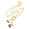 Heart & Cherry Brass Red Enamel Pendant Necklaces for Women NJEW-G162-02G-4