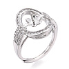 Oval Brass Micro Pave Clear Cubic Zirconia Adjustable Ring Settings KK-T076-69P-1