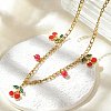 304 Stainless Steel Red Enamel Cherry and Round Plastic Pendant Necklaces for Women NJEW-M091-01G-1