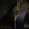 Alloy & Brass Round Beaded Tassel Pendant Necklaces & Hoop Earrings Sets FS-WGD59F5-02-2