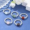 Platinum Tone Iron Bead Natural Mixed Stone Stretch Finger Rings RJEW-JR00142-1
