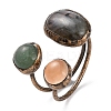 Oval & Round Natural Labradorite & Rose Quartz & Green Aventurine Open Cuff Rings RJEW-A041-01R-2