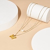 Glass Butterfly & Natural Pearl Pendants Double Layer Necklace with Clear Cubic Zirconia NJEW-TA00043-04-2