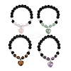4Pcs Natural Mixed Gemstone Heart Charms Bracelets BJEW-JB12402-2