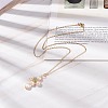 Natural Green Aventurine & Pearl Braided Cross Pendant Necklace NJEW-JN03920-02-2
