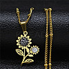 201 Stainless Steel Crystal Rhinestone Sunflower Pendant Necklaces NJEW-H065-16G-1