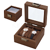 2-Slot Square Wood Watch Storage Boxes OBOX-WH0001-09-1