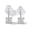Rhodium Plated Clover 999 Fine Silver Cubic Zirconia Stud Earrings for Women EJEW-S215-16P-2