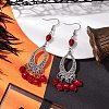 Halloween Skull Dyed Synthetic Turquoise & Alloy Dangle Earrings EJEW-JE05890-03-2