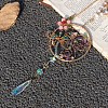 Wire Wrapped Natural Gemstone Beads & Metal Dragonfly Hanging Ornaments PW-WG454D0-01-4
