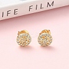 Round Brass Micro Pave Clear Cubic Zirconia Stud Earrings EJEW-Z144-14G-1