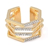 Hexagon Brass Micro Pave Clear Cubic Zirconia Multi-layer Open Cuff Ring for Women RJEW-Q819-17G-2