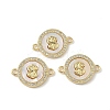 Brass Micro Pave Clear Cubic Zirconia and Natural Shell Flat Round with Dollar Sign Connector Charms KK-Z115-07G-1