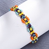 Flower Glass Seed Beaded Braided Bead Bracelets for Women Frineds BJEW-F493-10C-3