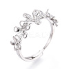 Flower Brass Micro Pave Clear Cubic Zirconia Adjustable Ring Settings KK-T076-57P-1
