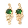 Brass Pave Green Glass Connector Charms KK-U052-02G-1
