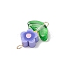 5Pcs 5 Colors Handmade Polymer Clay Flower Connector Charms with Glass Leaf PALLOY-MZ00803-01-5