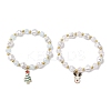 2Pcs 2 Styles Christmas Tree & Deer Alloy Enamel Charm Bracelet Sets BJEW-JB10871-1