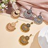 3 Pairs 3Colors Alloy Moon with Flower Chandelier Earrings EJEW-AN0003-88-7
