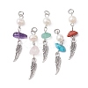 5Pcs 5 Styles Natural Mixed Gemstone Chip Pendants with Natural Freshwater Pearl Beads PALLOY-JF02298-S-1