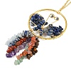 Butterfly Brass & Natural Lapis Lazuli Pendant Decorations HJEW-Z007-04G-02-3