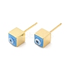 Long-Lasting Plated Cube with Enamel Evil Eye Stud Earring EJEW-E272-01G-2
