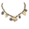 304 Stainless Steel Heart & Acrylic Black Flower Pendant Bib Necklaces for Women NJEW-A063-05G-2