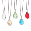 Glass Faceted Teardrop Pendant 304 Stainless Steel Cable Pendant Necklaces for Women NJEW-JN05297-2