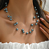 Elegant Brass & Round Glass Multi-Layered Design Gold-Plated Ladies Necklaces PA1381-3-1