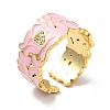 Enamel Butterfly and Heart Open Cuff Ring with Clear Cubic Zirconia RJEW-G254-02G-4