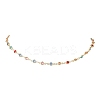 Brass & Colorful Glass Flat Round Link Chain Necklaces for Women NJEW-JN05451-2