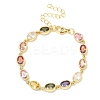 Oval Brass Pave Cubic Zirconia Link Chain Bracelets for Women BJEW-P385-02G-4