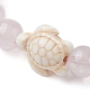 Natural Rose Quartz Round & Synthetic Turquoise Turtle Beaded Stretch Bracelet for Women BJEW-JB09700-02-3
