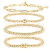 4Pcs Minimalist Brass Beads Stretch Bracelets & 304 Stainless Steel Paperclip Chain Bracelets Set for Women XV4057-1-3