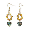Heart Natural Amber & Abalone Shell/Paua Shell Dangle Earrings EJEW-JE07358-02-3