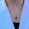 Alloy Crystal Rhonestone and Green Glass Teardrop Pendants Necklaces for Women FS-WG0BC64-01-4