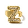 Letter Brass Micro Pave Clear Cubic Zirconia Open Cuff Ring for Women RJEW-N046-03Z-G-2