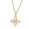 Flower Brass Pave Clear Cubic Zirconia Pendant Necklaces NJEW-JN05286-2
