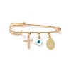 Enamel Eye Enamel Evil Eye & Cross Charms Safety Pin Brooch JEWB-BR00081-1