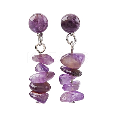 Natural Amethyst Dangle Stud Earrings EJEW-JE06371-06-1