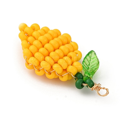 Glass Seed Beaded Lemon Pendants PALLOY-MZ00787-1