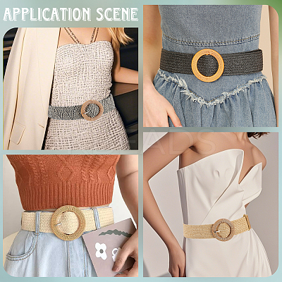 4Pcs 4 Colors Straw Woven Chain Belts with PP Plastic Ring Buckles AJEW-CY0001-80-1