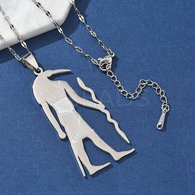 201 Stainless Steel Egyptian Ancient God Anubis Pendant Necklaces NJEW-D318-06P-1