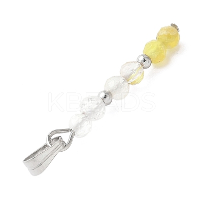 Faceted Round Natural Quartz Crystal & Gold Rutilated Quartz & Yellow Opal Beaded Pendants PALLOY-JF03529-04-1