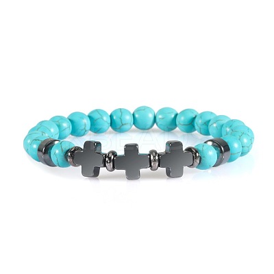 Round Dyed Synthetic Turquoise Beaded Stretch Bracelets ED3000-7-1